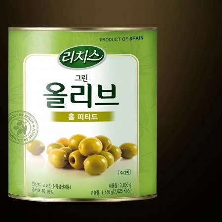 리치스 그린올리브 홀 피티드 3kg 씨제거 올리브 피자토핑 샐러드 업소용