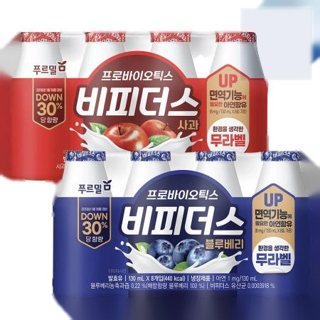 푸르밀 비피더스 블루베리 130ml x 16개 + 사과 130ml x 16개