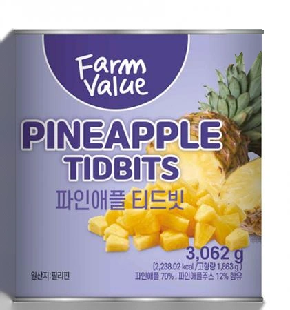 ♥신상품 초특가♥ (교차출고) 팜밸류 파인애플 티드빗 3,062G 대용량 필리핀 오리지날