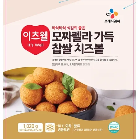 ♥튀김특가♥ 이츠웰 모짜렐라가득_찹쌀_치즈볼( 생지_30g*34개입 1.02Kg/EA)