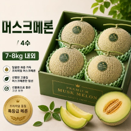 ★과일 특가★ 머스크메론 (특 / 4수) 7-8kg 내외