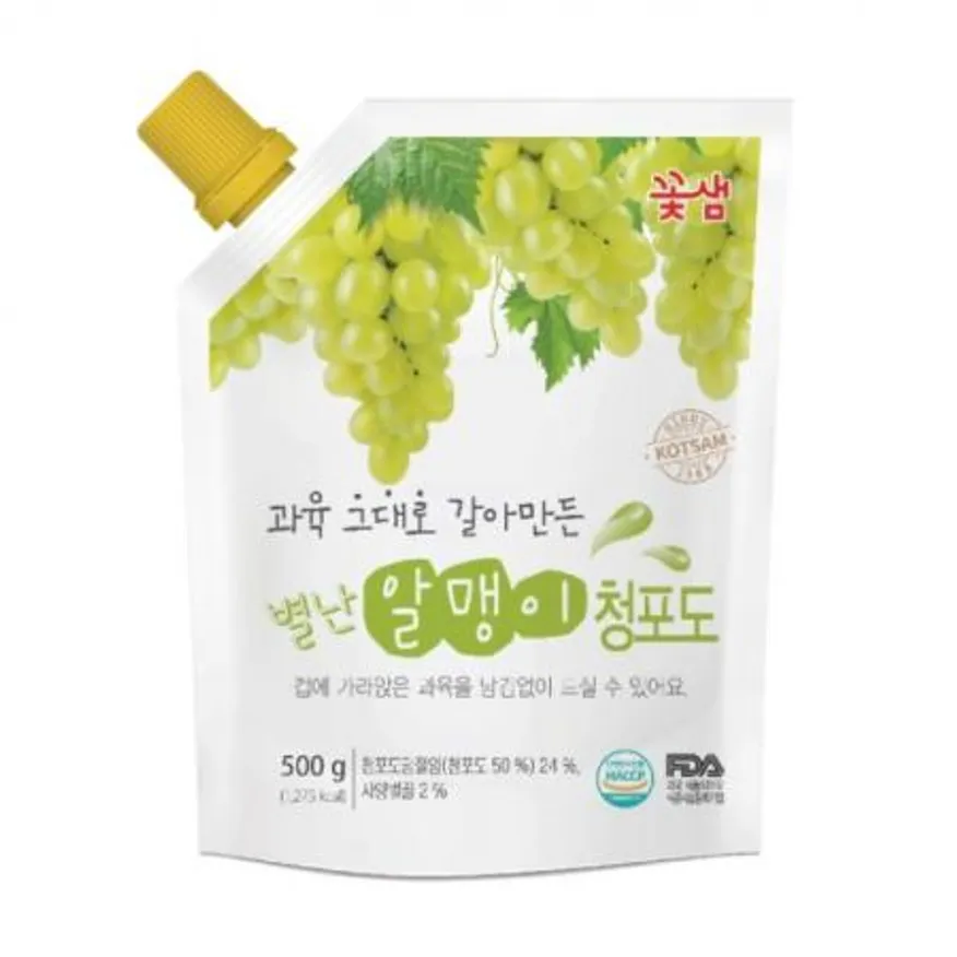 꽃샘 별난알맹이 청포도 500g 카페 스무디 주스 에이드 드레싱 액상차 상큼 신선 과육 씹히는 맛 일품 이미지