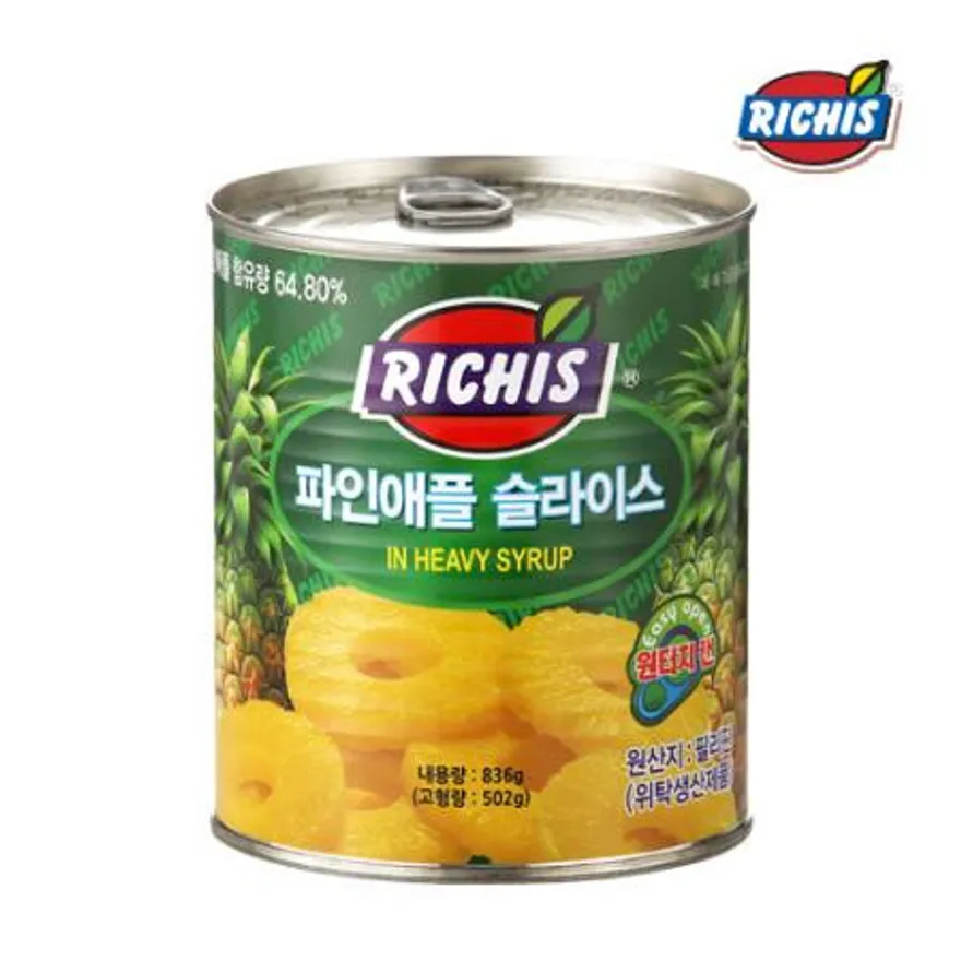 동서 리치스 파인애플 슬라이스 836g 원터치 과일 통조림 칵테일 디저트 이미지