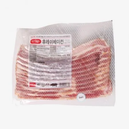 에쓰푸드 후레쉬 베이컨 7mm 슬라이스 500g 냉동 훈제 파스타토핑 이미지