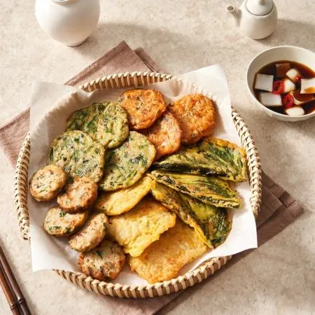 쿡생 스페셜 모듬전 350g 업소용 분식 튀김 안주 냉동전 부침개 김치전 깻잎전 고기완자 동태전 부추전 이미지