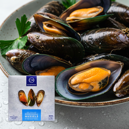 뉴질랜드 그린홍합 800g (반탈각,냉동,자숙 홍합,초록잎홍합)