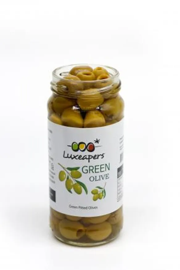 덜짜서 더 맛있는 \'루시퍼스 그린올리브\' 240g 절임 씨없는 그린올리브 유리병 안주 와인안주 이미지