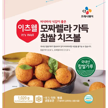 ♥튀김특가♥ 이츠웰 모짜렐라가득_찹쌀_치즈볼( 생지_30g*34개입 1.02Kg/EA)