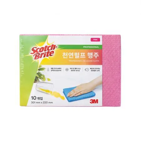 스카치브라이트 행주(천연펄프_분홍색_301*220mm_10입 EA)