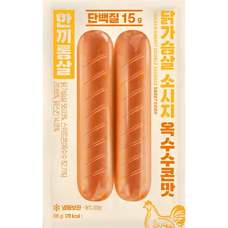 한끼통살 닭가슴살소시지(옥수수콘맛_100*160mm 100g/EA)