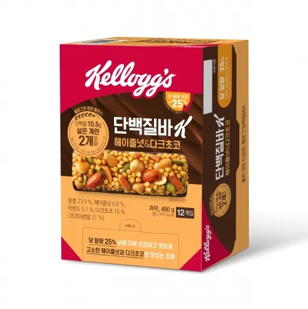 농심켈로그 프로틴바(헤이즐넛&다크초코_40g*12개입 480g/EA) 이미지