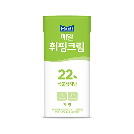 매일유업 휘핑크림(식물성_가당_22%_1000ml 1Kg/EA) 이미지