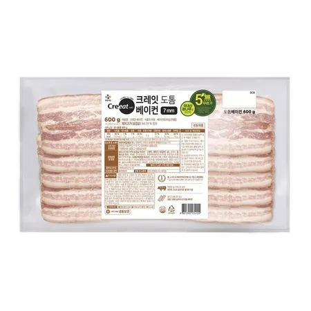 ★제당 초특가★ 크레잇 도톰 베이컨(삼겹7mm_600g/EA) 삼겹베이컨 햄버거 샌드위치 피자토핑