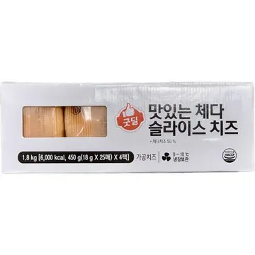 굿딜 맛있는 체다 슬라이스 치즈(슬라이스_멀티팩 100매 1.8Kg/EA)