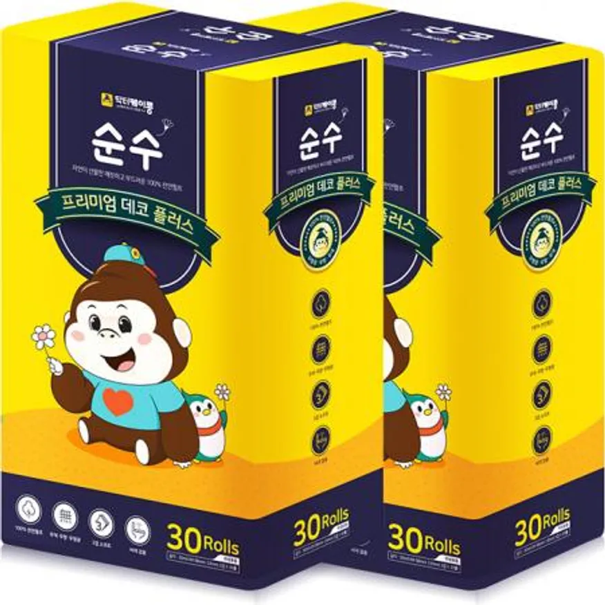닥터케이콩 데코플러스 천연 30m 3겹 60롤, 화장지 휴지 이미지
