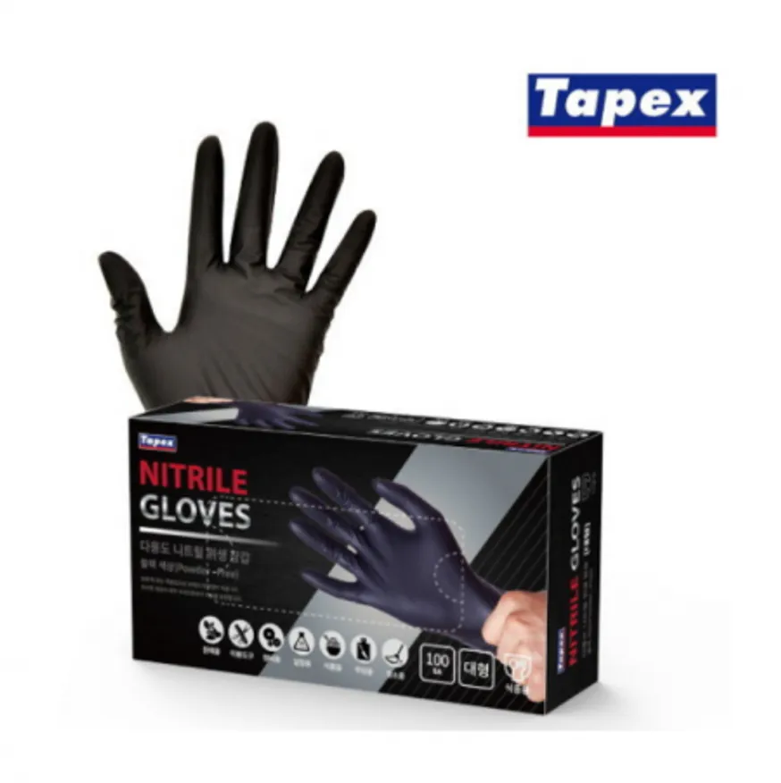 테이팩스 니트릴 블랙 장갑 대형 100매 1팩 이미지