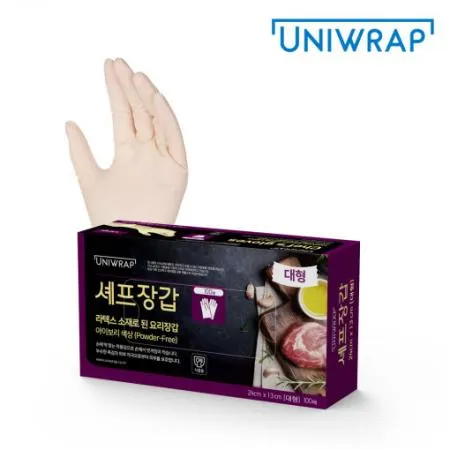 유니랩 라텍스 셰프장갑 아이보리 대형 100매 1팩
