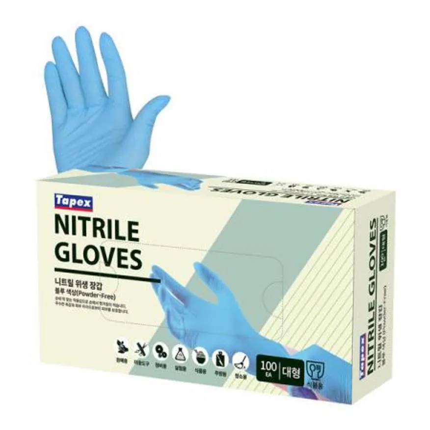 테이팩스 니트릴 블루 장갑 중형 100매 1팩 이미지