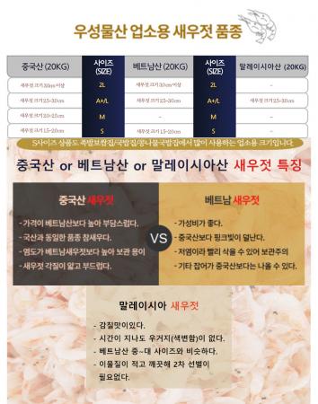 [새우젓 20kg] (베트남산) S사이즈 국내2차선별(이물질 완벽제거), 1개 이미지