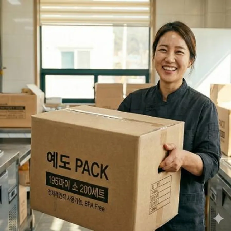 195파이 면용기 소 백색 200세트(몸통+뚜껑) 이미지