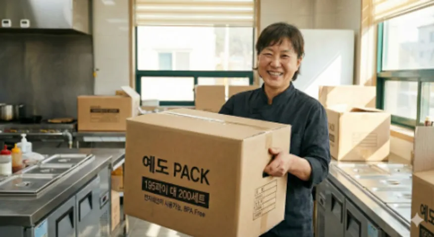 195파이 면용기 대 검정 200세트 (몸통+뚜껑) 이미지