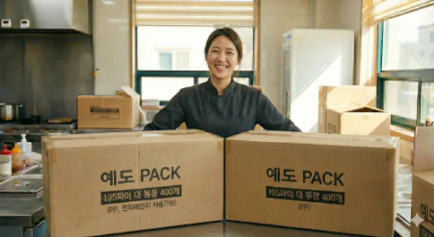 195파이 면용기 대 검정 400세트(몸통+뚜껑) 이미지