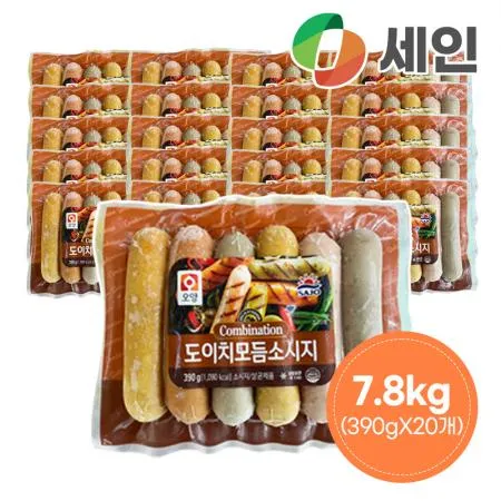사조오양 도이치 모듬 소시지 1박스 7.8kg (390gX20개) 냉동 6종 소세지