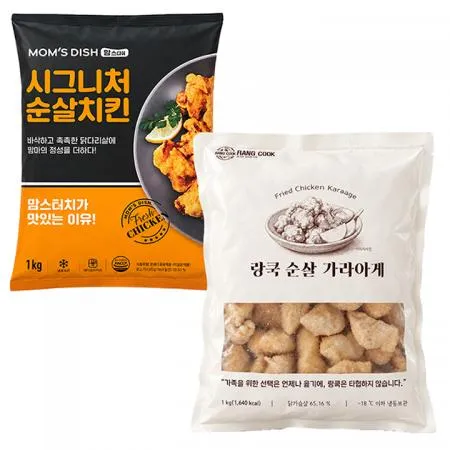 맘스터치 시그니처 순살치킨1kg+랑쿡 닭가슴살 가라아게 국내산1kg