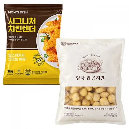 맘스터치 시그니처 치킨텐더1kg+랑쿡 팝콘치킨1kg