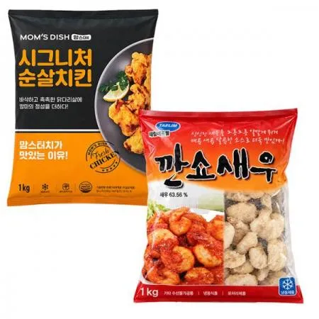 맘스터치 시그니처 순살치킨1kg+랑쿡 깐쇼새우1kg50개