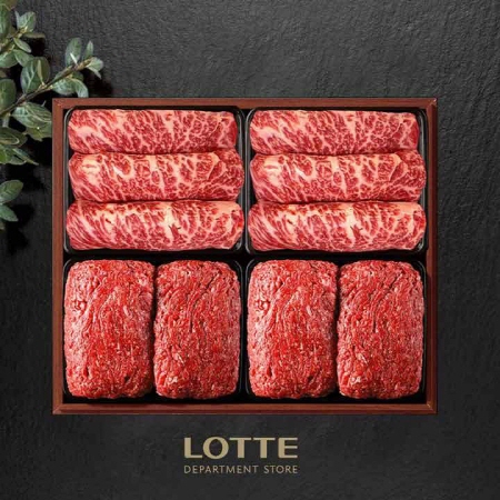 [롯데백화점] 1+등급 한우 프리미엄 선물세트 1호 1.2kg (등심/등심/불고기/불고기)