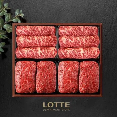 [롯데백화점] 1+등급 한우 프리미엄 선물세트 1호 1.2kg (등심/등심/불고기/불고기)