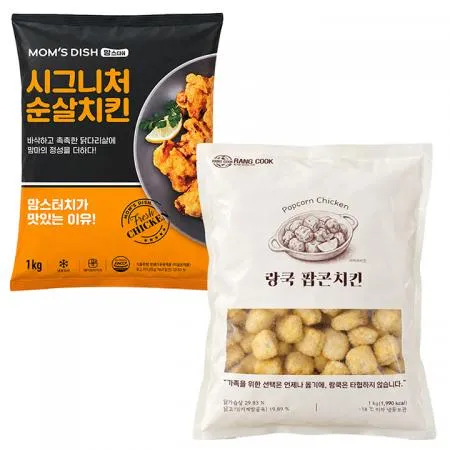 맘스터치 시그니처 순살치킨1kg+랑쿡 팝콘치킨1kg