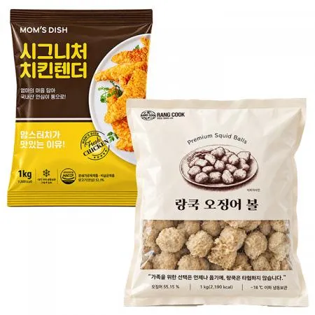 맘스터치 시그니처 치킨텐더1kg+랑쿡 오징어볼1kg
