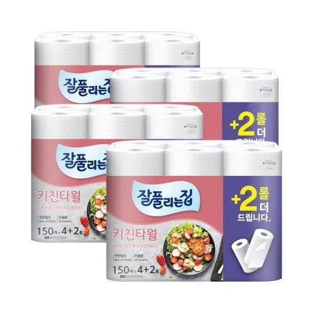 잘풀리는집 키친타올 150매 4+2롤 X 4개 이미지