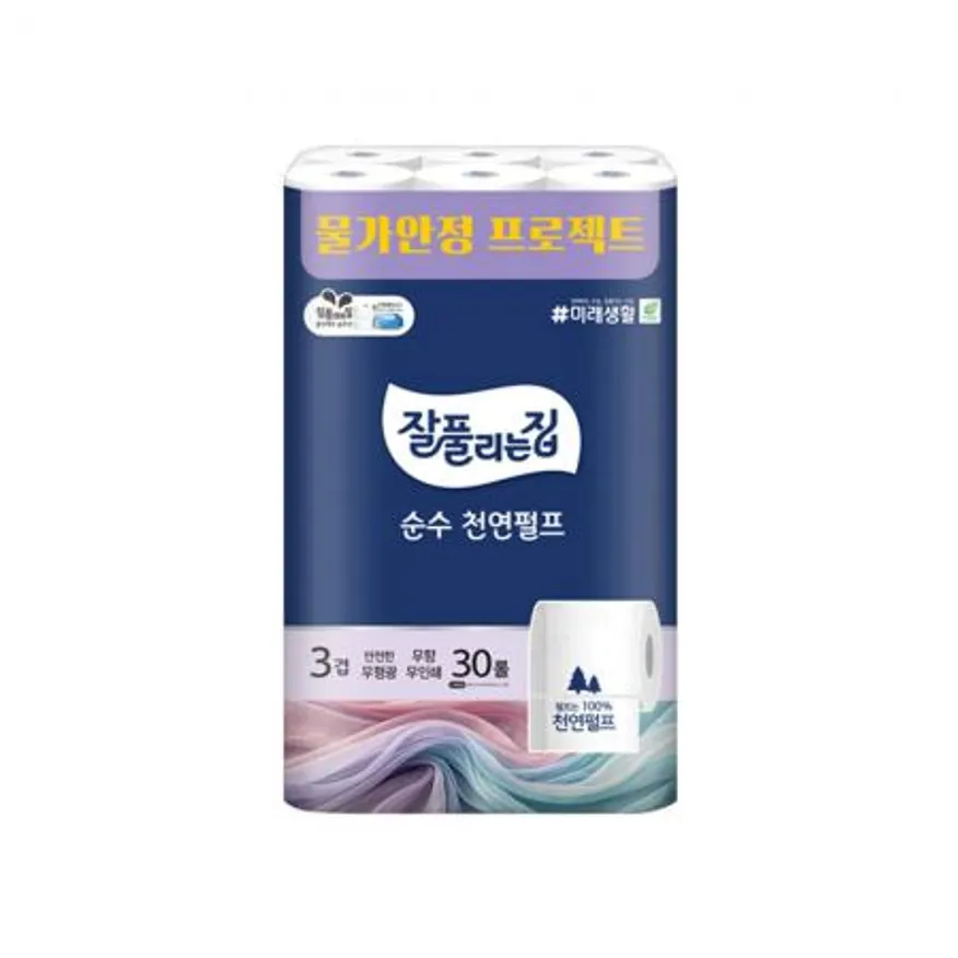 잘풀리는집 순수 천연펄프 3겹 두루마리 휴지 화장지 27M 30롤 이미지