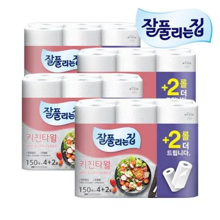 잘풀리는집 키친타올 150매 4+2롤 X 4개