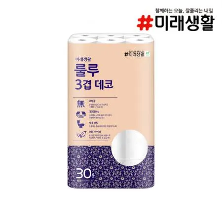 미래생활 룰루 3겹데코 두루마리휴지 22M 30롤 