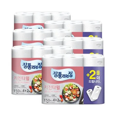 잘풀리는집 키친타올 150매 4+2롤 X 6개 이미지