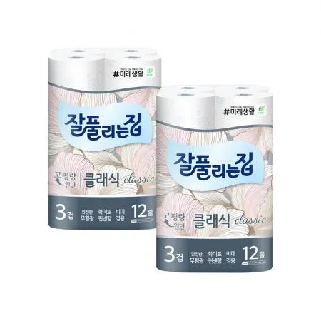 잘풀리는집 클래식 두루마리휴지 27M 12롤 X 2개 이미지