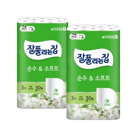 잘풀리는집 순수앤소프트 화장지 25M 30롤 X 2개 이미지