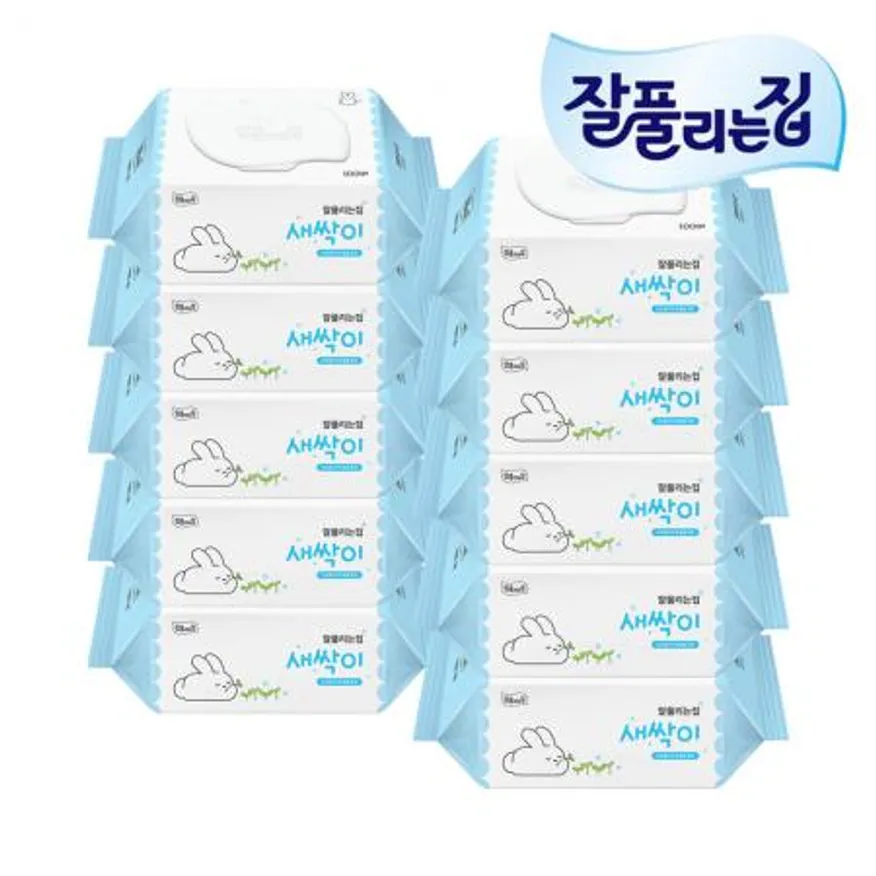 미래생활 잘풀리는집 새싹이 물티슈 캡형 100매 X 10개 이미지