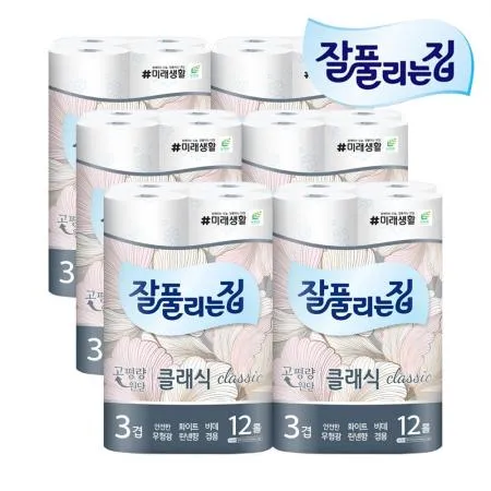 잘풀리는집 클래식 두루마리휴지 27M 12롤 X 6개