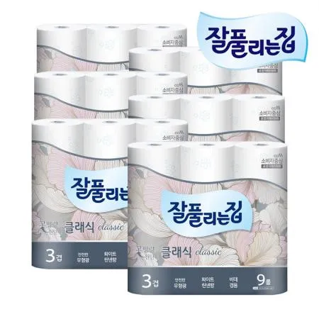 잘풀리는집 클래식 두루마리휴지 27M 9롤 X 6개
