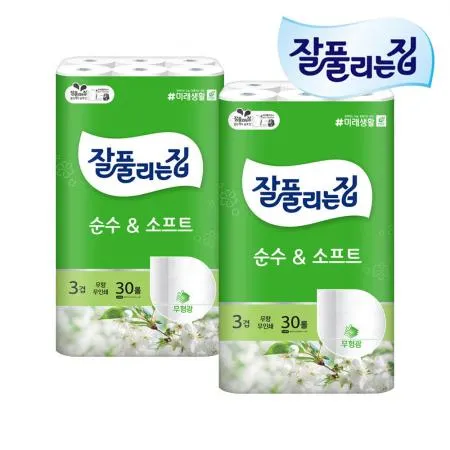 잘풀리는집 순수앤소프트 화장지 25M 30롤 X 2개