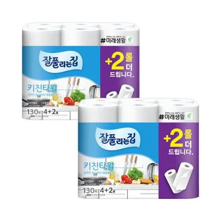 잘풀리는집 키친타올 130매 4+2롤 X 2개 이미지