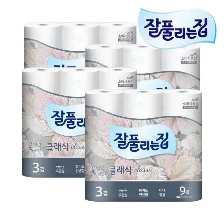 잘풀리는집 클래식 두루마리휴지 27M 9롤 X 4개