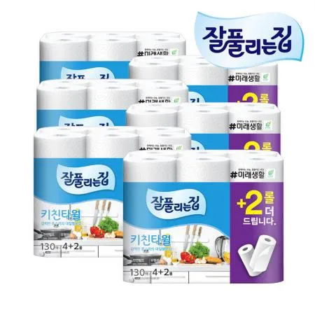 잘풀리는집 키친타올 130매 4+2롤 X 6개