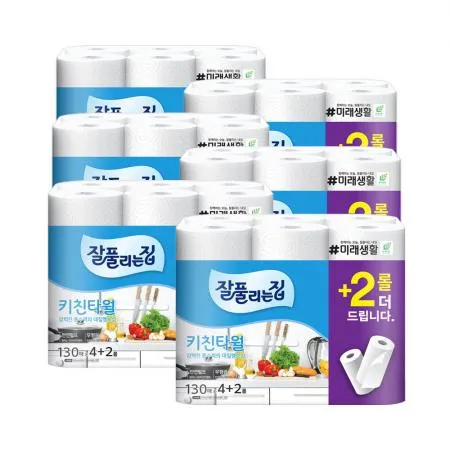 잘풀리는집 키친타올 130매 4+2롤 X 6개 이미지
