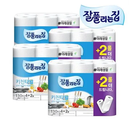 잘풀리는집 키친타올 130매 4+2롤 X 4개